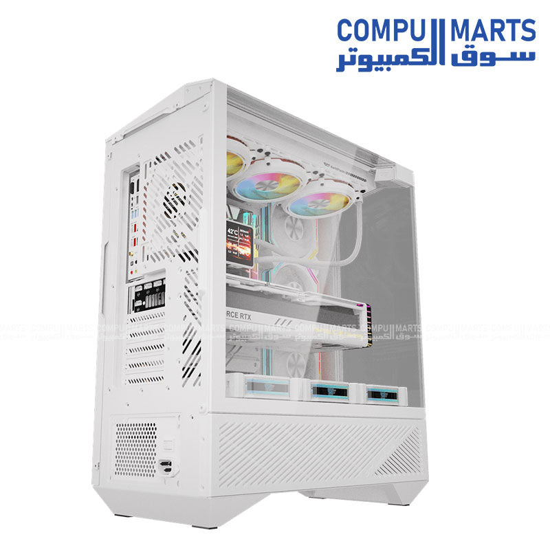 darkFlash DY460 PC case compatible with ATX, Micro-ATX and Mini-ITX motherboards, featuring vertical dual-chamber architecture