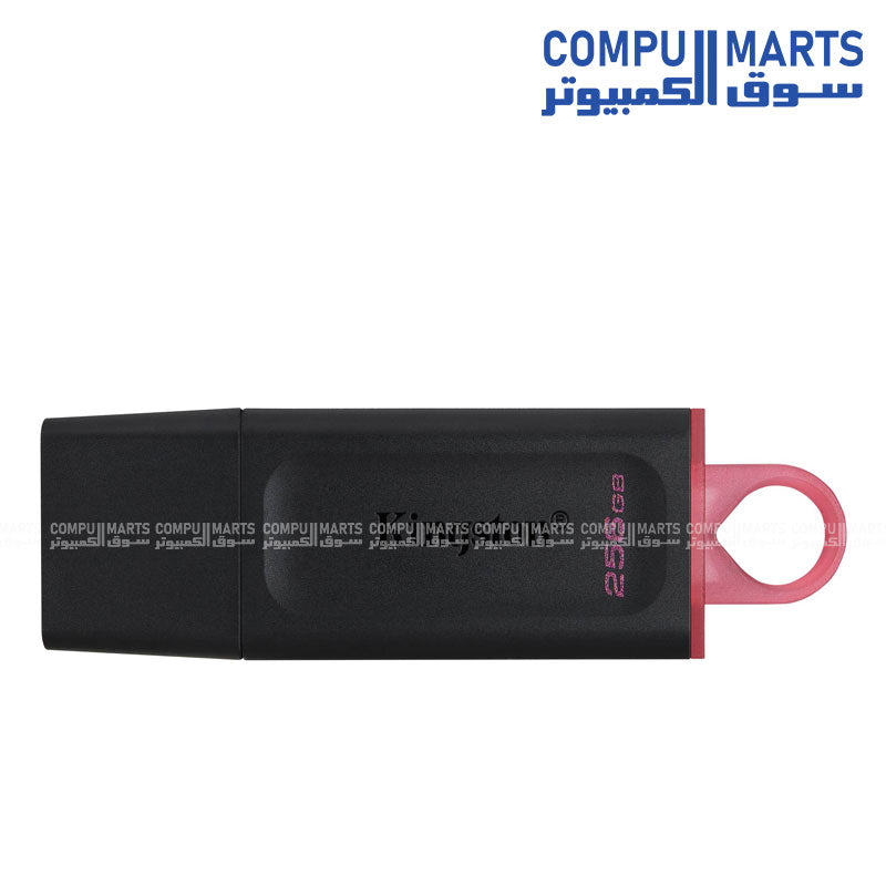 Kingston DataTraveler Exodia 256GB USB 3.2 flash drive in black and pink color, compact design with protective cap, ideal for fast data transfer and storage.