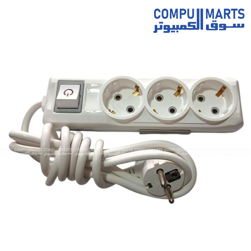 Generic 3-outlet power strip with 2M cable and switch