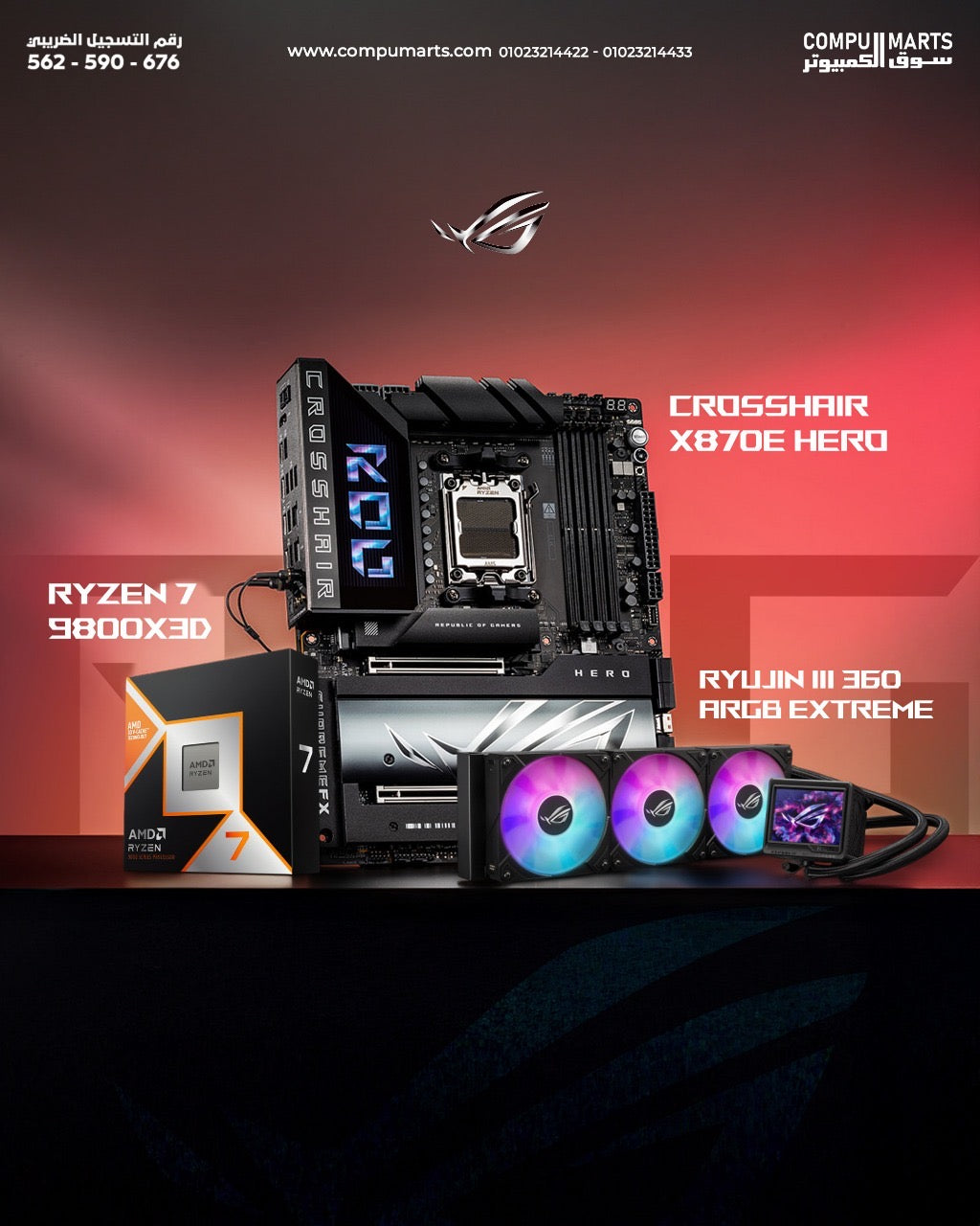 POWERED BY ASUS – ROG HERO FORCE – Ryzen 7 9800X3D + ROG Crosshair X870E Hero + ROG Ryujin III 360 ARGB Extreme