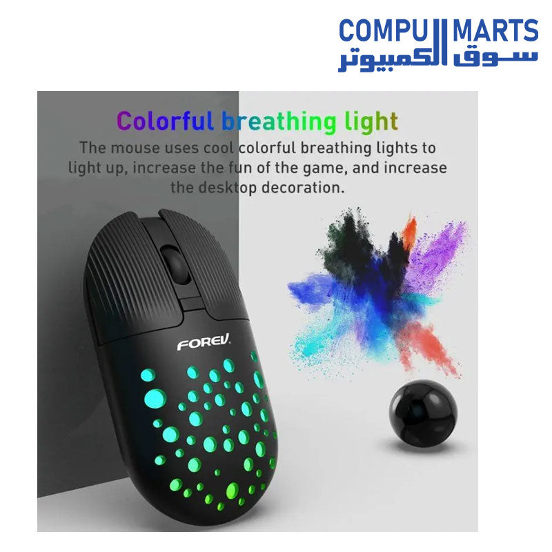 FOREV FV-T398 Dual Mode Bluetooth and 2.4G + Type C Wireless Mouse 1200Dpi RGB أضواء ملونة صامتة