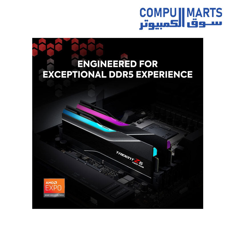 G.SKILL Trident Z5 Neo RGB Series (AMD Expo) DDR5 RAM 96GB (2X 48GB) 6000MT/s CL30-36-36-96 1.35V Desktop Computer Memory U-DIMM - Matte Black (F5-6000J3036F48GX2-TZ5NR)