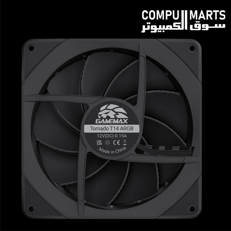 GAMEMAX Tornado T14 ARGB Black/White Case Fan, 24 ARGB LEDs, 2200RPM PWM, 66.89 CFM