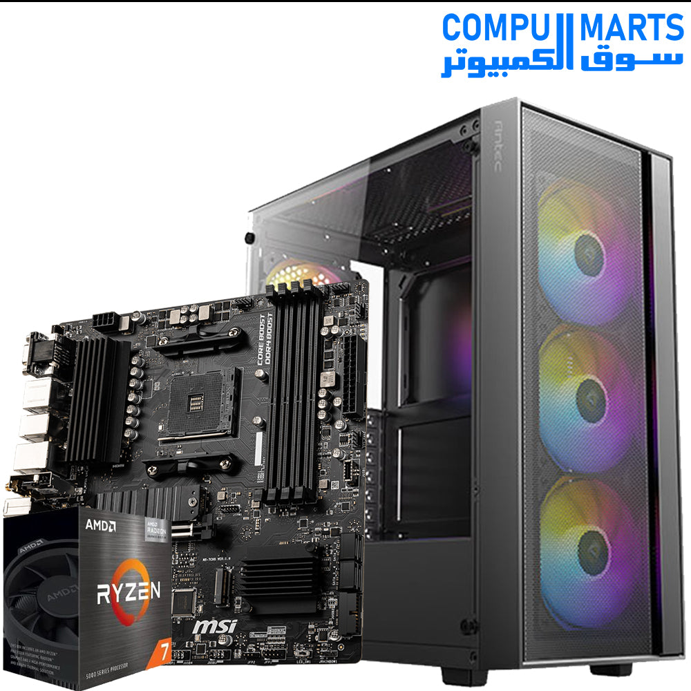 Ryzen 5 5700G – Gaming PC Bundle – AMD Ryzen 7 5700G – MSI B550 PRO-VDH WIFI – 16GB DDR4 3200 – 1TB NVMe SSD – Antec AX65 V650