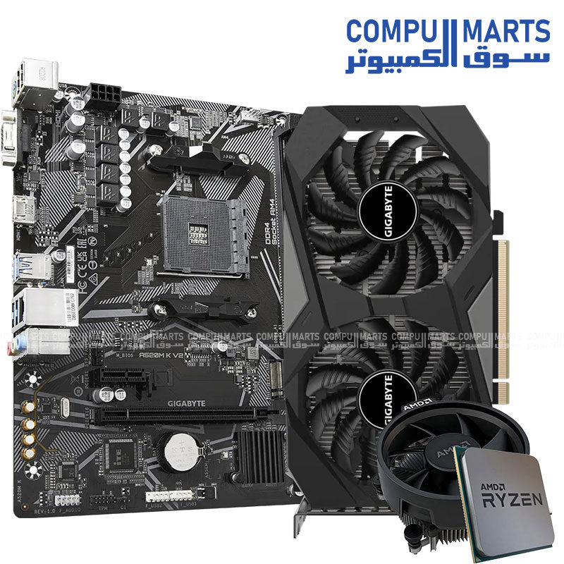 GIGABYTE A520M K V2 Ryzen 5 5500 RTX 3050 6G desktop PC bundle component selection for your next custom computer assembly.
