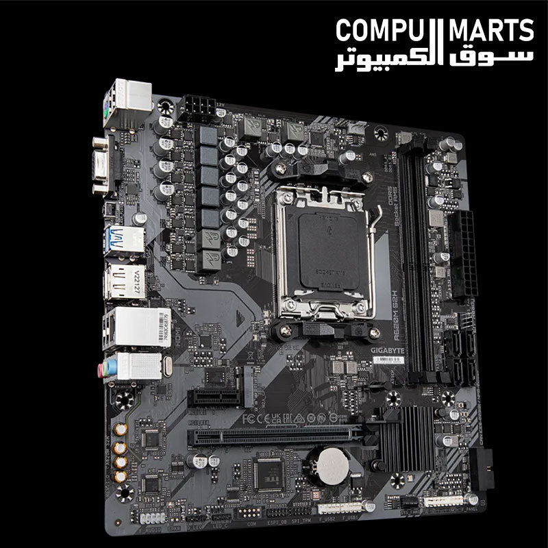 GIGABYTE A620M S2H DDR5 motherboard with two DIMM slots and up to 128GB memory support