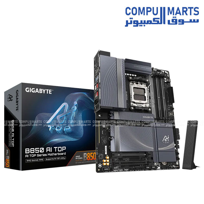 GIGABYTE B850 AI TOP – ATX AM5 Motherboard – DDR5 OC up to 8600MT/s – PCIe 5.0 x16 – Wi‑Fi 7 & Dual 10GbE LAN – EZ‑Latch M.2 Slots