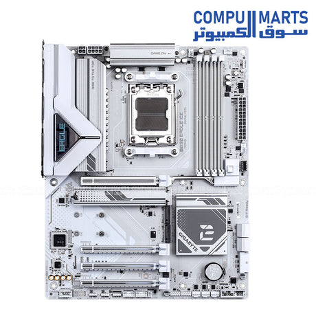 GIGABYTE B850 EAGLE ICE – White AM5 ATX motherboard – DDR5 up to 8200MT/s OC – PCIe 5.0 x16 slot – 3× M.2 SSD ports – 2.5GbE LAN