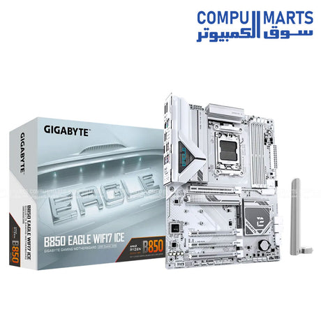 GIGABYTE B850 EAGLE WiFi7 ICE – White AM5 ATX motherboard – DDR5 up to 8200MT/s OC – PCIe 5.0 x16 – Wi‑Fi 7 & 2.5 GbE LAN – 3× M.2 Slots