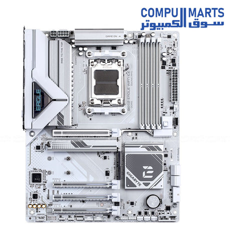 GIGABYTE B850 EAGLE WiFi7 ICE – White AM5 ATX motherboard – DDR5 up to 8200MT/s OC – PCIe 5.0 x16 – Wi‑Fi 7 & 2.5 GbE LAN – 3× M.2 Slots