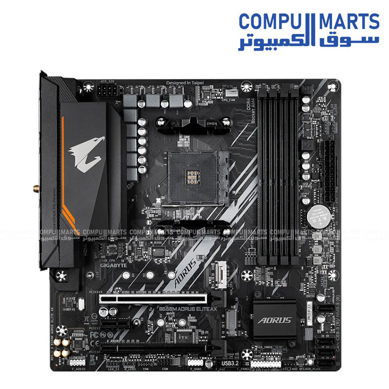 GIGABYTE B550M AORUS ELITE AX Micro ATX motherboard with dual M.2 slots and DDR4 memory support from Compumarts