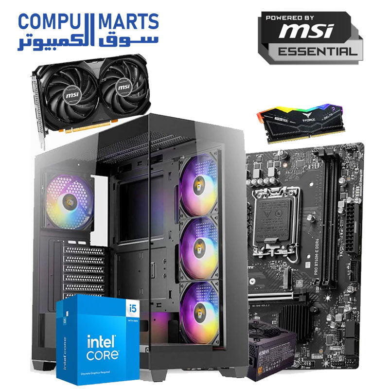 GRAPHIC DESIGN PC BUILD| CORE I5-14400F-MSI B760M-E PRO DDR4-TEAM T-FORCE DELTA RGB RAM-SSD NVME 1TB-MSI RTX 4060 VENTUS 2X 8GB-ANTEC CX300+650W BRONZE PSU