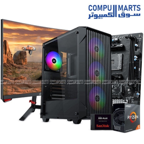 "Gaming PC Build with AMD Ryzen 5 5650G, 16GB RAM, 240GB SSD, MSI B450M-A PRO MAX II, Xigmatek Sky Wave Case, and Dahua 24-inch 180Hz Curved Monitor – Egypt"
