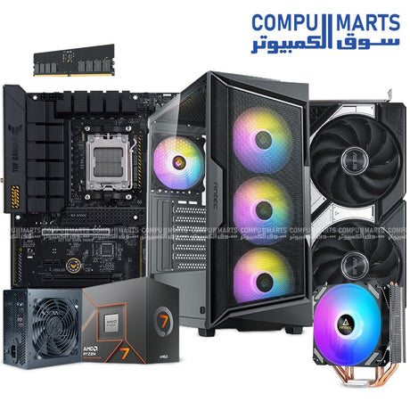"Gaming PC Build with AMD Ryzen 7 8700F, ASUS RTX 5060 Ti 16GB, 16GB DDR5 RAM, 500GB NVMe SSD, ASUS TUF B650-PLUS WiFi, Antec AX61 Case, and Antec A400i Cooler – Egypt"