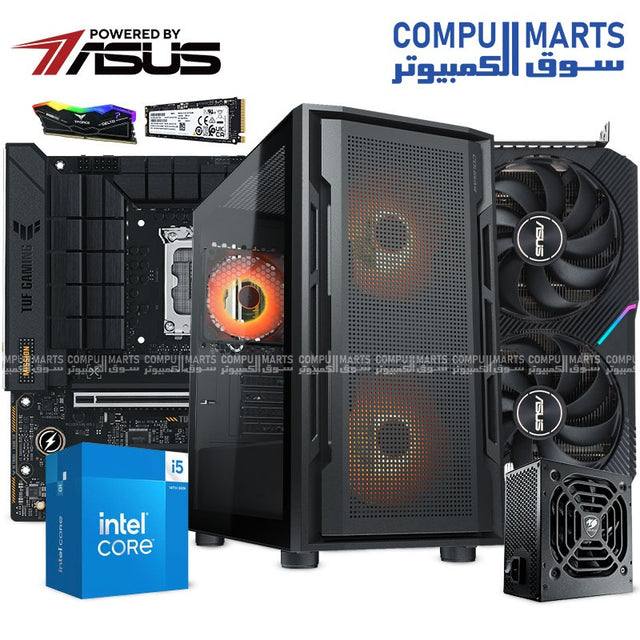 Gaming PC Build – Intel Core i5-14400F, ASUS TUF B760M-PLUS D4 Motherboard, NVIDIA GeForce RTX 3060 12GB, 16GB RAM, 256GB NVMe SSD, Cougar Airface RGB Case with STC600 PSU – High Performance Gaming Desktop in Egypt