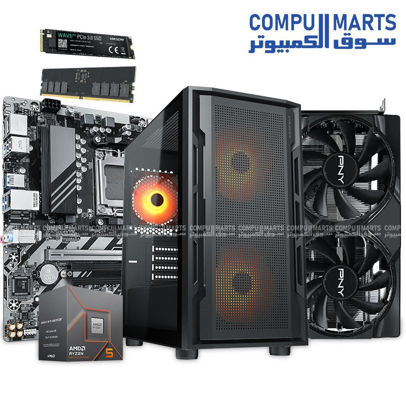 Custom Gaming PC Build – Ryzen 5 8400F – PNY RTX 5060 8GB – 16GB DDR5 – 512GB SSD – Cougar Uniface Mini Case