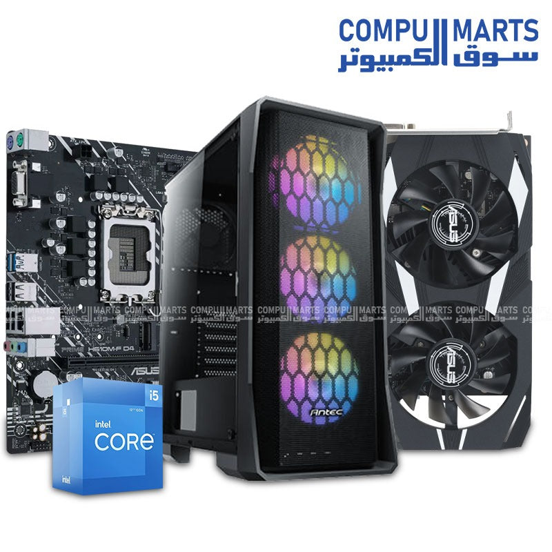 Gaming PC ANTEC NX360 Elite with 4 ARGB fans, Intel Core i5-12400F, ASUS Dual RTX 3050 6GB, 16GB DDR4 RAM, 256GB NVMe SSD