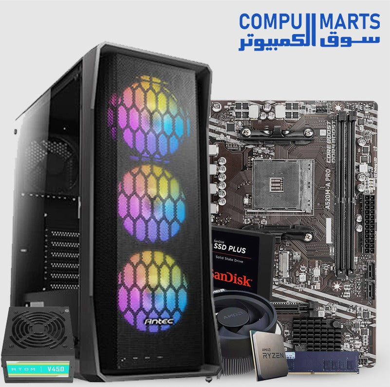 Gaming PC – Ryzen 5 5500GT, MSI A520M-A PRO, 16GB DDR4, 240GB SSD, Antec NX360 Elite + 450W PSU