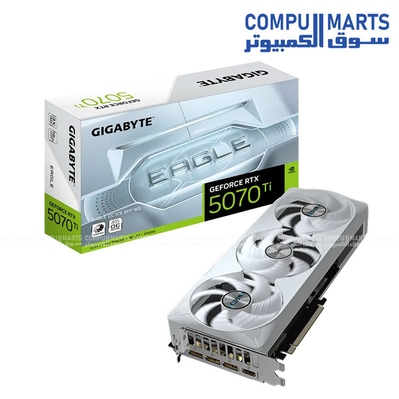 GIGABYTE – Graphics Card – GV-N507TEAGLEOC ICE-16GD – RTX 5070 Ti EAGLE OC ICE 16GB – White Triple Fan GPU – Small Form Factor
