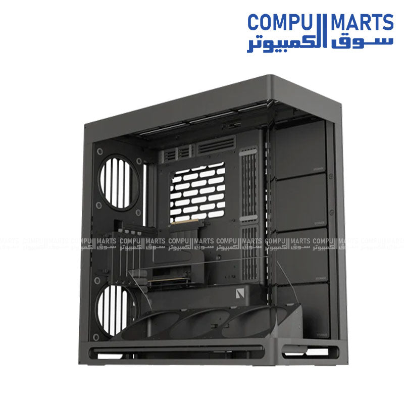 HAVN HS 420 VGPU mid‑tower PC case in white, vertical GPU mount, dual‑chamber airflow, UniSheet curved tempered glass, SimpliCable cable management – Egypt.
