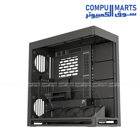 HAVN HS 420 VGPU mid‑tower PC case in white, vertical GPU mount, dual‑chamber airflow, UniSheet curved tempered glass, SimpliCable cable management – Egypt.