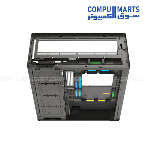 HAVN HS 420 VGPU mid‑tower PC case in white, vertical GPU mount, dual‑chamber airflow, UniSheet curved tempered glass, SimpliCable cable management – Egypt.