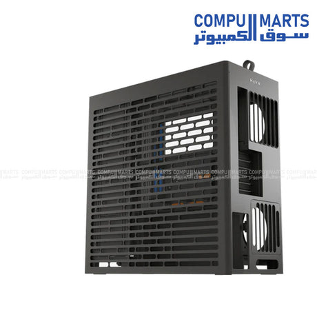 HAVN HS 420 VGPU mid‑tower PC case in white, vertical GPU mount, dual‑chamber airflow, UniSheet curved tempered glass, SimpliCable cable management – Egypt.