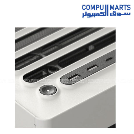 HAVN HS 420 VGPU mid‑tower PC case in white, vertical GPU mount, dual‑chamber airflow, UniSheet curved tempered glass, SimpliCable cable management – Egypt.