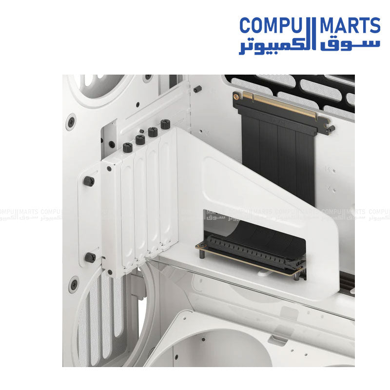 HAVN HS 420 VGPU mid‑tower PC case in white, vertical GPU mount, dual‑chamber airflow, UniSheet curved tempered glass, SimpliCable cable management – Egypt.
