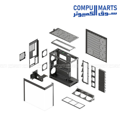 HAVN HS 420 VGPU mid‑tower PC case in white, vertical GPU mount, dual‑chamber airflow, UniSheet curved tempered glass, SimpliCable cable management – Egypt.
