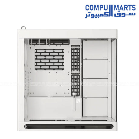 HAVN HS 420 mid‑tower PC case in white, dual‑chamber design with panoramic UniSheet tempered glass and SimpliCable cable management