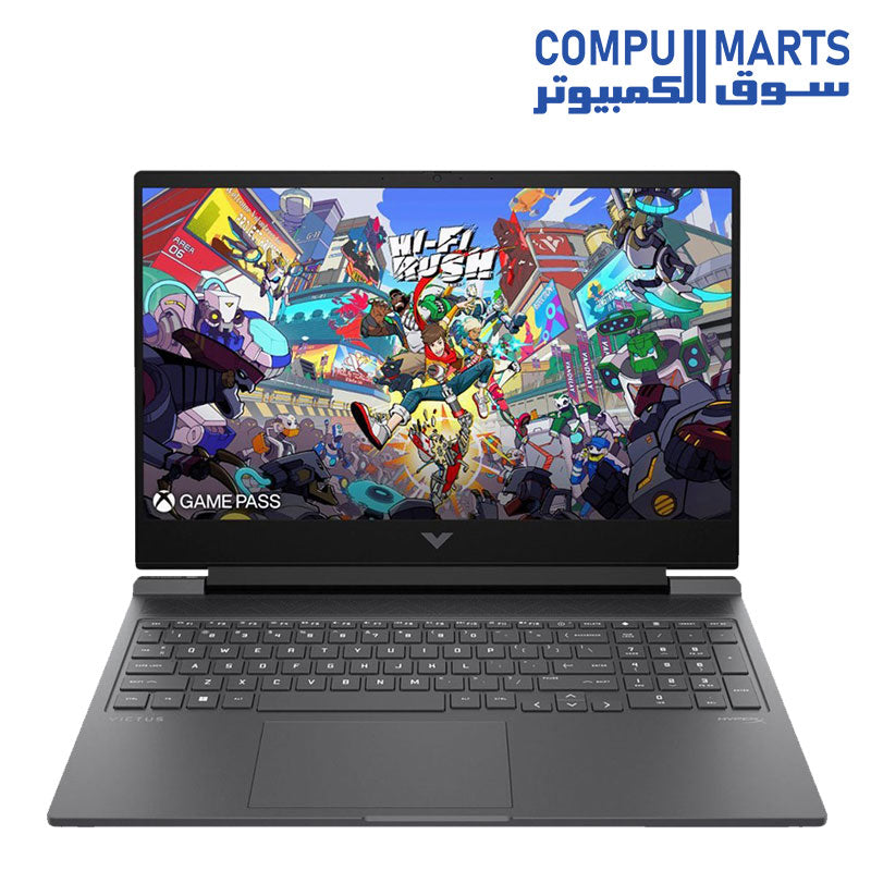 لابتوب الألعاب HP Gaming Victus 16-s1023dx، بمعالج AMD Ryzen 7 8845HS، وذاكرة عشوائية 16GB DDR5 5600MHz، مع 512GB SSD، وبطاقة رسومات GeForce RTX 4070 8GB، وشاشة 16.1 بوصة FHD IPS 144Hz، ونظام تشغيل Windows 11