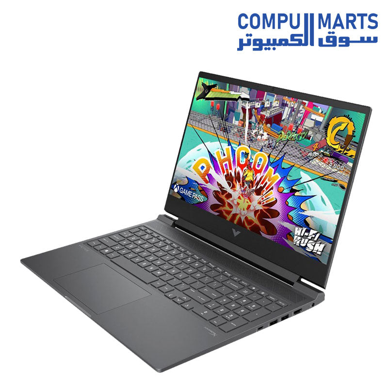 لابتوب الألعاب HP Gaming Victus 16-s1023dx، بمعالج AMD Ryzen 7 8845HS، وذاكرة عشوائية 16GB DDR5 5600MHz، مع 512GB SSD، وبطاقة رسومات GeForce RTX 4070 8GB، وشاشة 16.1 بوصة FHD IPS 144Hz، ونظام تشغيل Windows 11