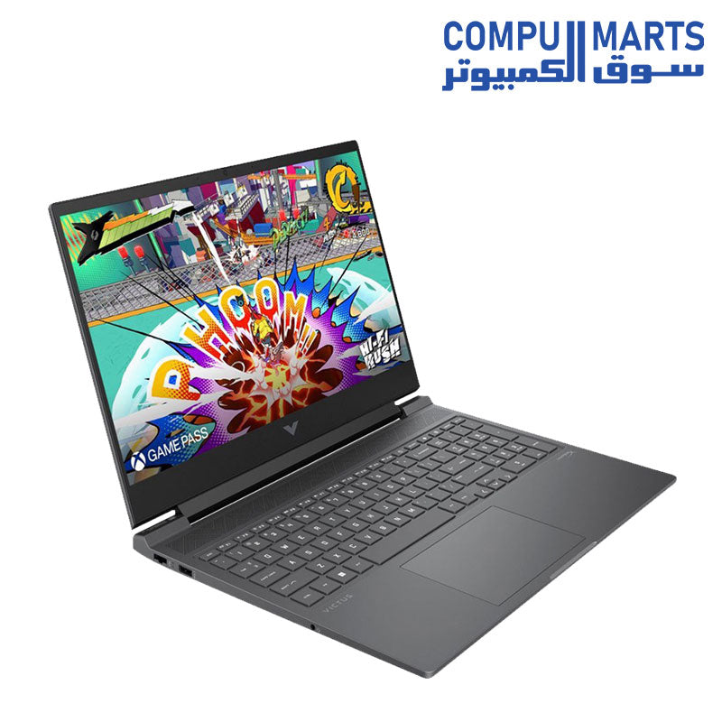 لابتوب الألعاب HP Gaming Victus 16-s1023dx، بمعالج AMD Ryzen 7 8845HS، وذاكرة عشوائية 16GB DDR5 5600MHz، مع 512GB SSD، وبطاقة رسومات GeForce RTX 4070 8GB، وشاشة 16.1 بوصة FHD IPS 144Hz، ونظام تشغيل Windows 11