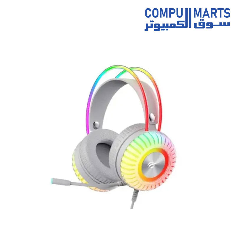 سماعة رأس هافيت جيم نوت H2046U للألعاب بمنفذ USB 7.1 RGB مقاس 50 مم، لون أبيض