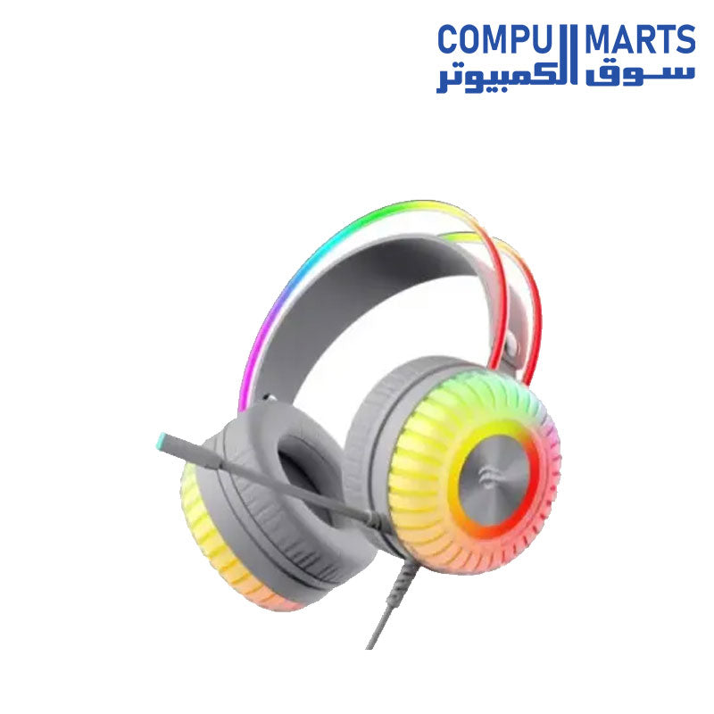 سماعة رأس هافيت جيم نوت H2046U للألعاب بمنفذ USB 7.1 RGB مقاس 50 مم، لون أبيض