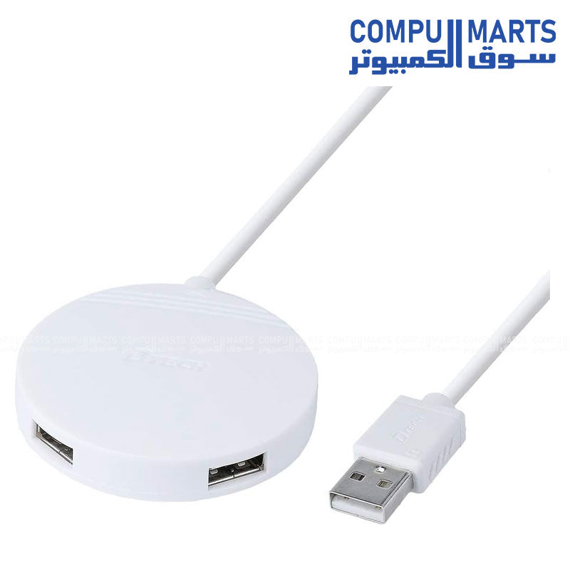 4-Port USB 2.0 Hub with 4ft Long Cable – Fast Charging & High-Speed Data Transfer