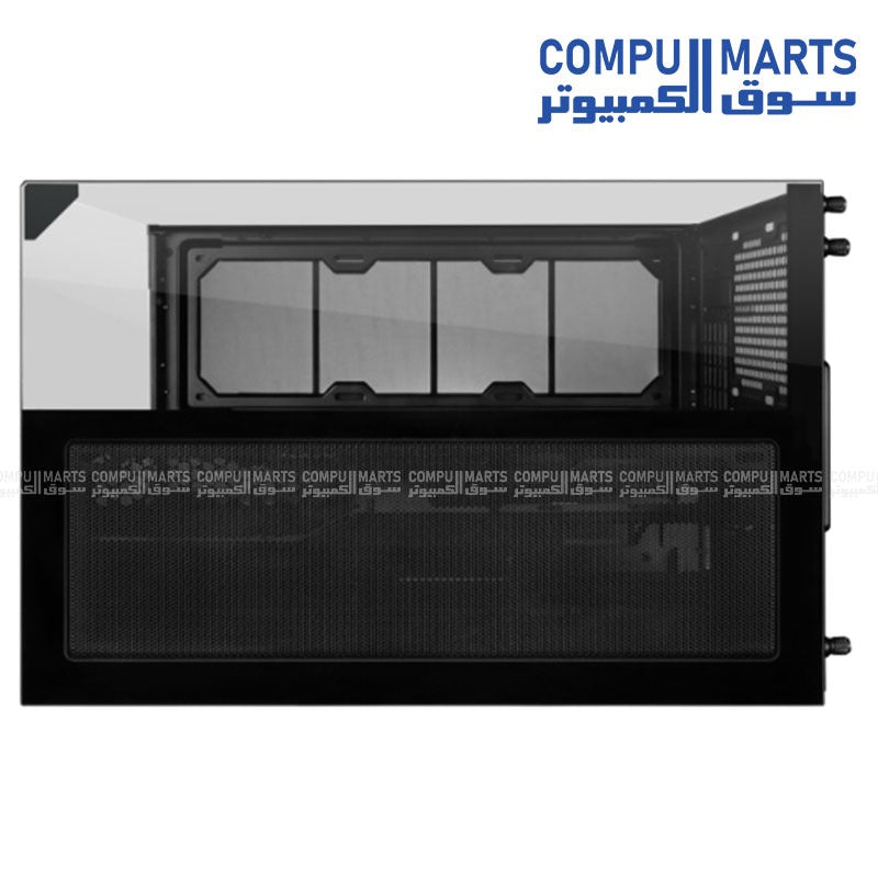O11VMX Black gaming case with top 360mm or 240mm radiator support, five expansion slots, and removable bottom dust tray