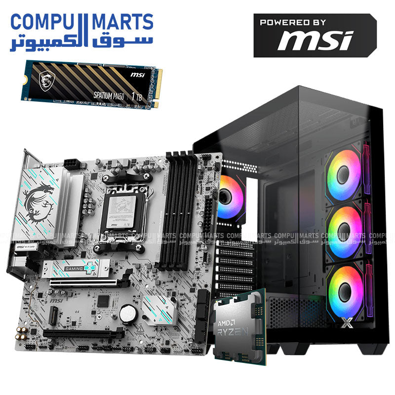 KIRO FLEX AMD – Gaming PC Bundle – KIRO – Ryzen 5 8400F + B840M WiFi + DDR5 + 500GB NVMe SSD + 750W PSU – Multiple GPU Options