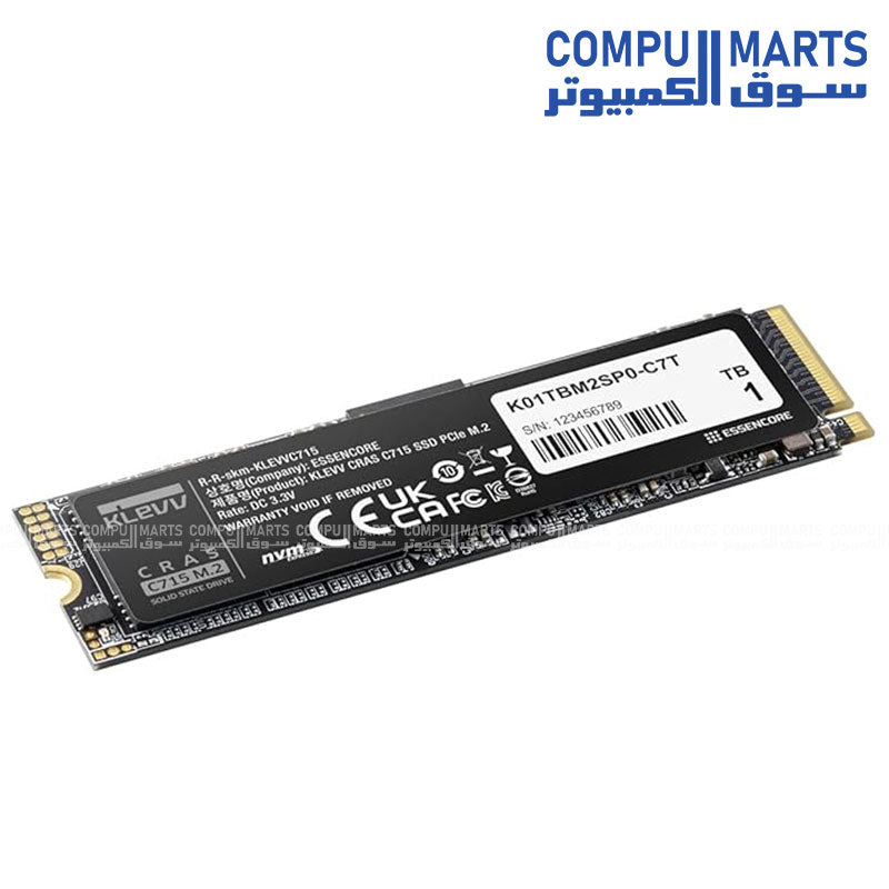 KLEVV CRAS C715 1TB M.2 2280 NVMe PCIe Gen3x4 SSD with up to 3200MB/s speed for laptop and desktop upgrades in Egypt