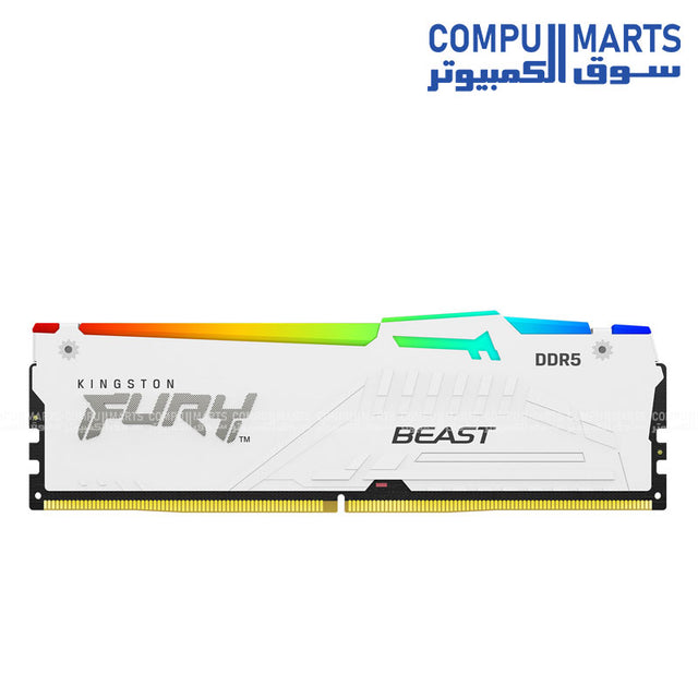 Kingston FURY Beast White DDR5 6000MHz CL36 EXPO desktop gaming memory available in 16GB and 32GB capacities – high-performance DDR5 RAM with elegant white design for gaming PCs in Egypt.