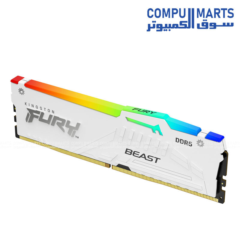 Kingston FURY Beast White DDR5 6000MHz CL36 EXPO desktop gaming memory available in 16GB and 32GB capacities – high-performance DDR5 RAM with elegant white design for gaming PCs in Egypt.