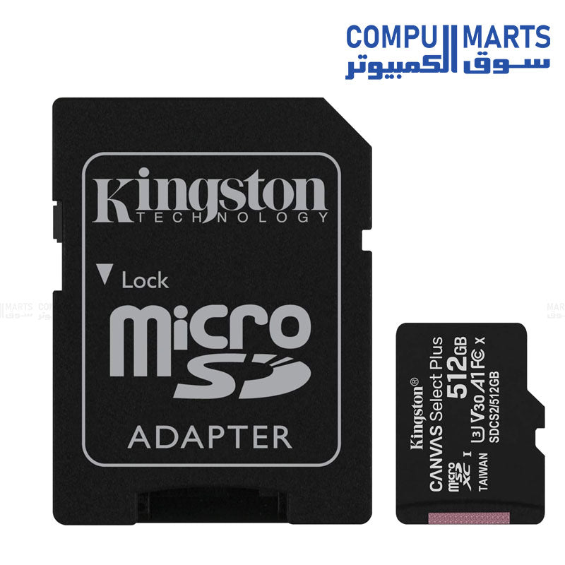 Kingston 256GB / 512GB microSDXC Canvas Select Plus 100R A1 C10 Memory Card with Adapter – Fast Storage for Mobile Devices