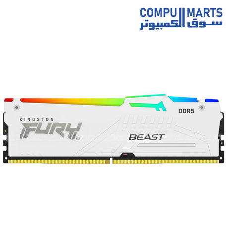 Kingston FURY Beast White RGB 16GB DDR5 5200MHz CL40 desktop gaming memory with RGB lighting and XMP support – high-speed performance RAM available in Egypt.