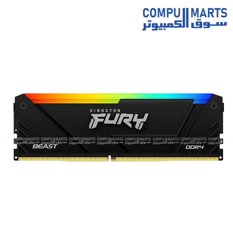 Kingston FURY Beast RGB 16GB DDR4 3200MHz desktop gaming RAM with dynamic RGB lighting – high-performance memory module available in Egypt.