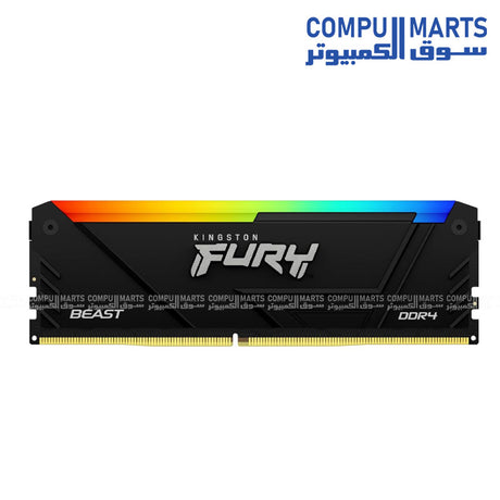 Kingston FURY Beast RGB 16GB DDR4 3200MHz desktop gaming RAM with dynamic RGB lighting โ high-performance memory module available in Egypt.