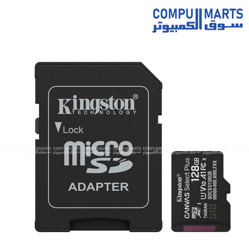 Kingston microSDXC Canvas Select Plus Gen3 128GB / 256GB / 512GB 150MB/s A1 Memory Card with Adapter – Fast Storage for Mobile Devices