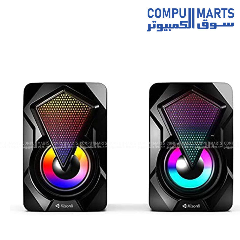 Kisonli L-9090 USB RGB stereo speaker with colorful LED light for laptop and PC in Egypt