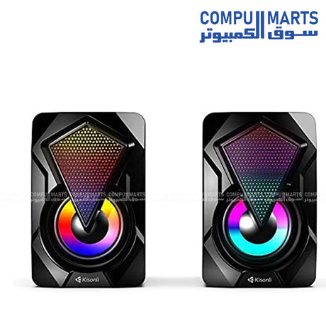 Kisonli L-9090 USB RGB stereo speaker with colorful LED light for laptop and PC in Egypt