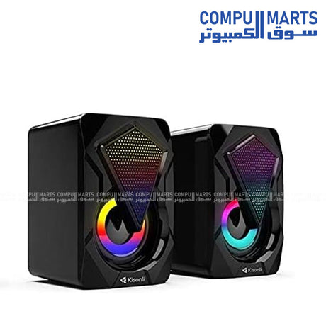 Kisonli L-9090 USB RGB stereo speaker with colorful LED light for laptop and PC in Egypt